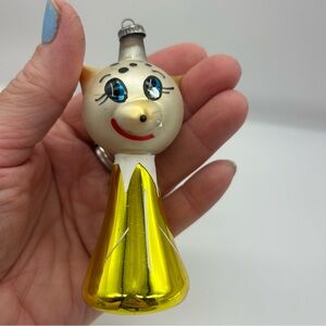 Vintage plastic 4" fox or cat Christmas ornament yellow gold READ